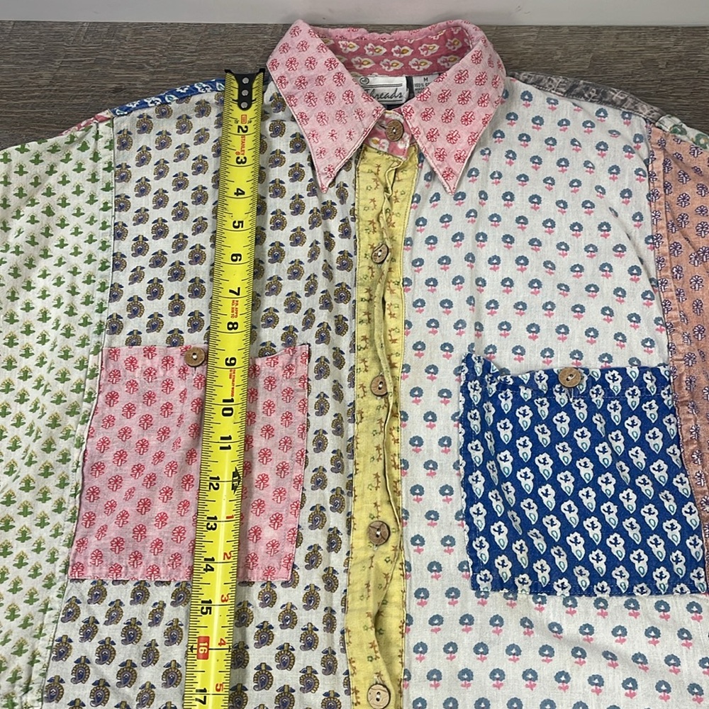 Sacred Threads Colorful Patchwork Button Down Shi… - image 8